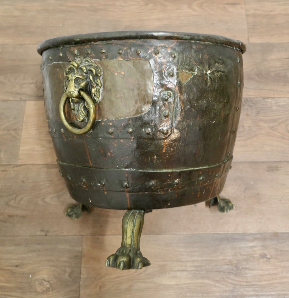 Large Early 19th Century Copper Log Cauldron View V