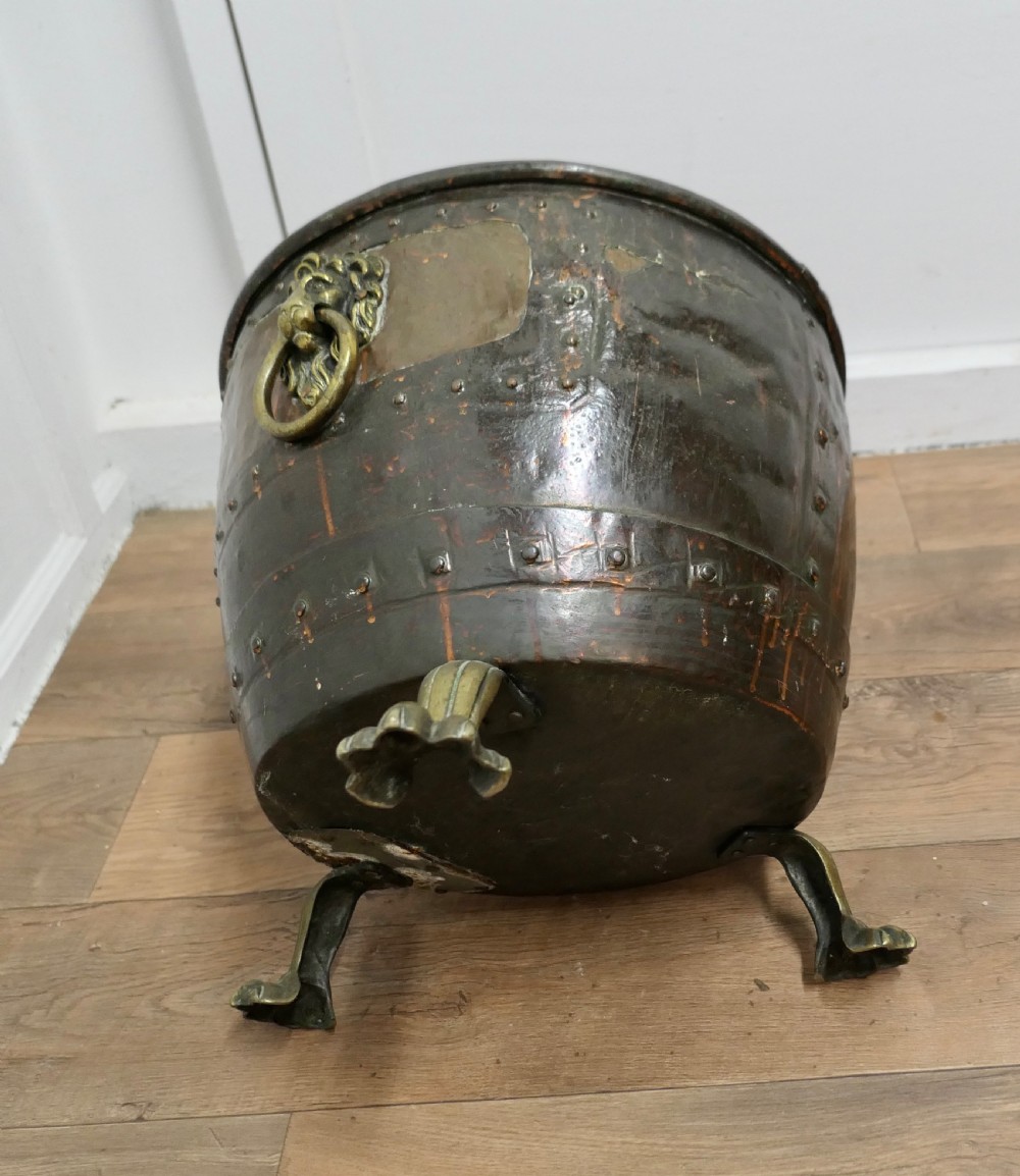 Large Early 19th Century Copper Log Cauldron View VII