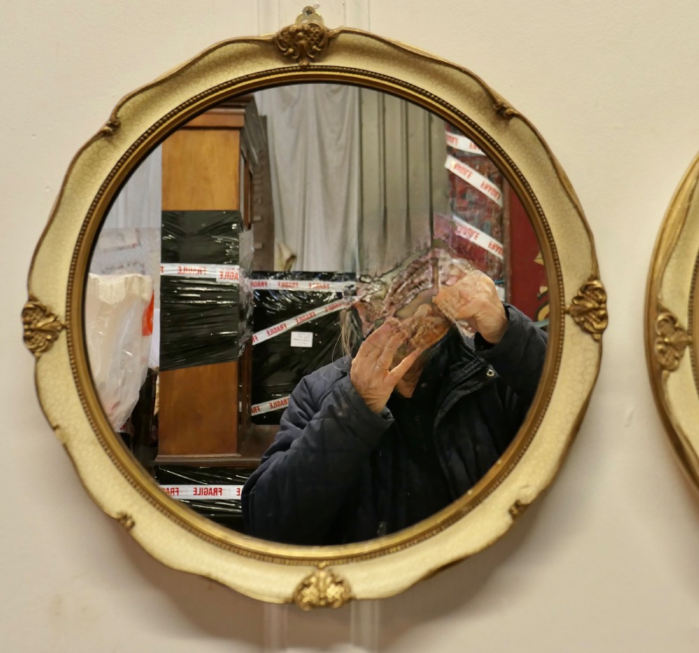 A Pair of French Gilt and Cream Crackle Finish Wall Mirrors View VI