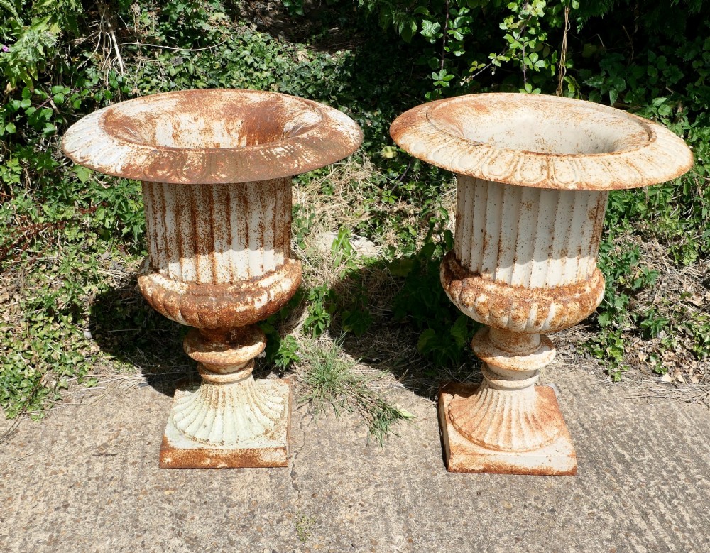 Pair of  Large Cast Iron Garden Urns, Garden Planters View II