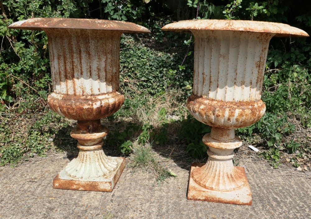 Pair of  Large Cast Iron Garden Urns, Garden Planters View V