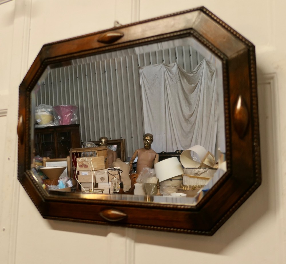 Long Art Deco Octagonal Oak Mirror View III