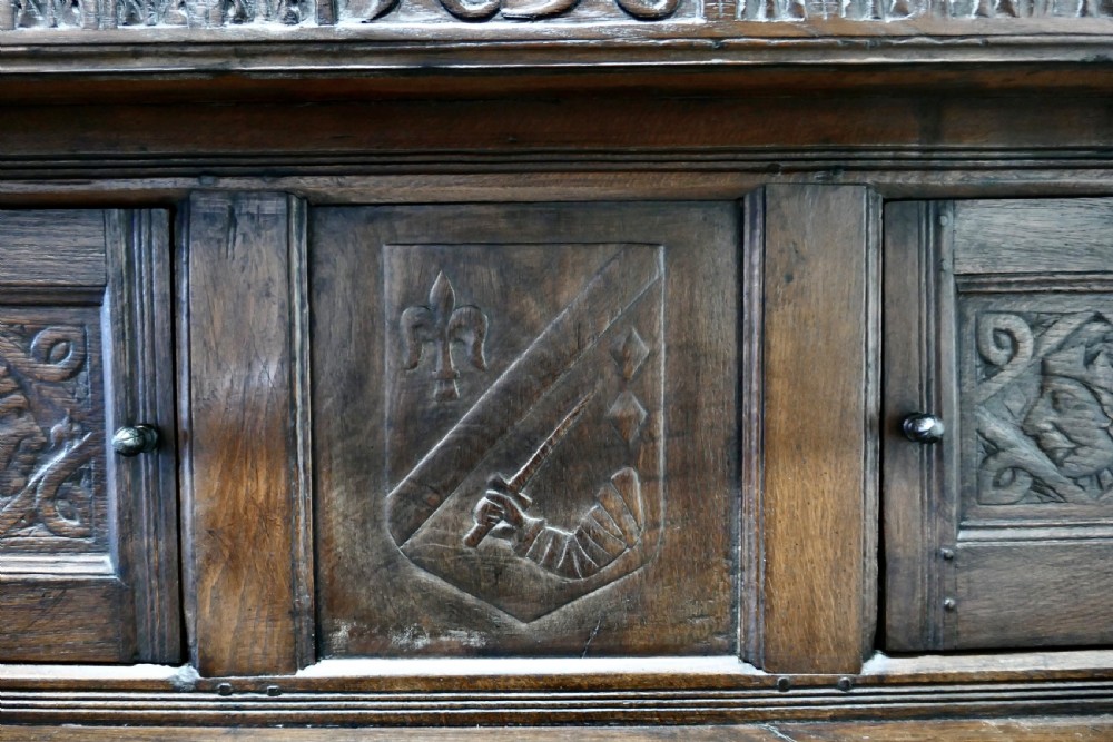 1696 French Carved Oak Court Cupboard, Cottage size Livery Cupboard  View VI