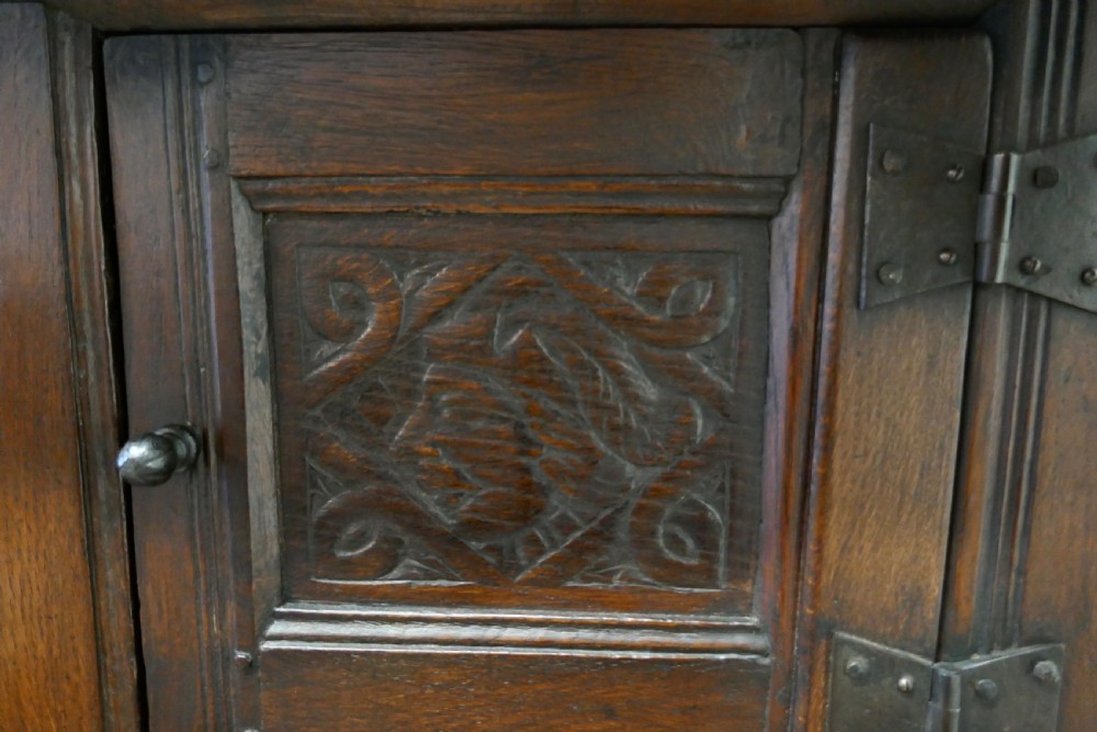 1696 French Carved Oak Court Cupboard, Cottage size Livery Cupboard  View VIII