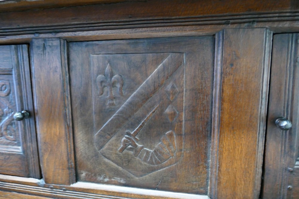 1696 French Carved Oak Court Cupboard, Cottage size Livery Cupboard  View IX