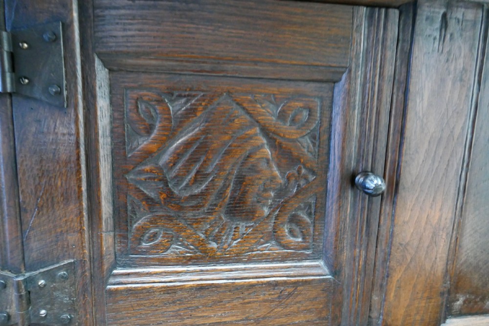1696 French Carved Oak Court Cupboard, Cottage size Livery Cupboard  View X