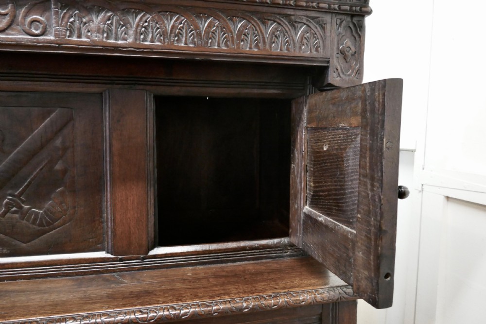 1696 French Carved Oak Court Cupboard, Cottage size Livery Cupboard  View XI