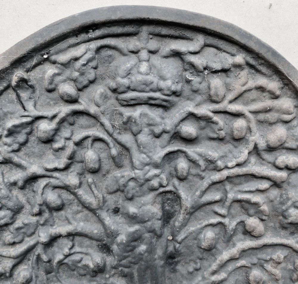  Large 18th Century Heavy Iron Fire Back, Andirons and Grate  View III