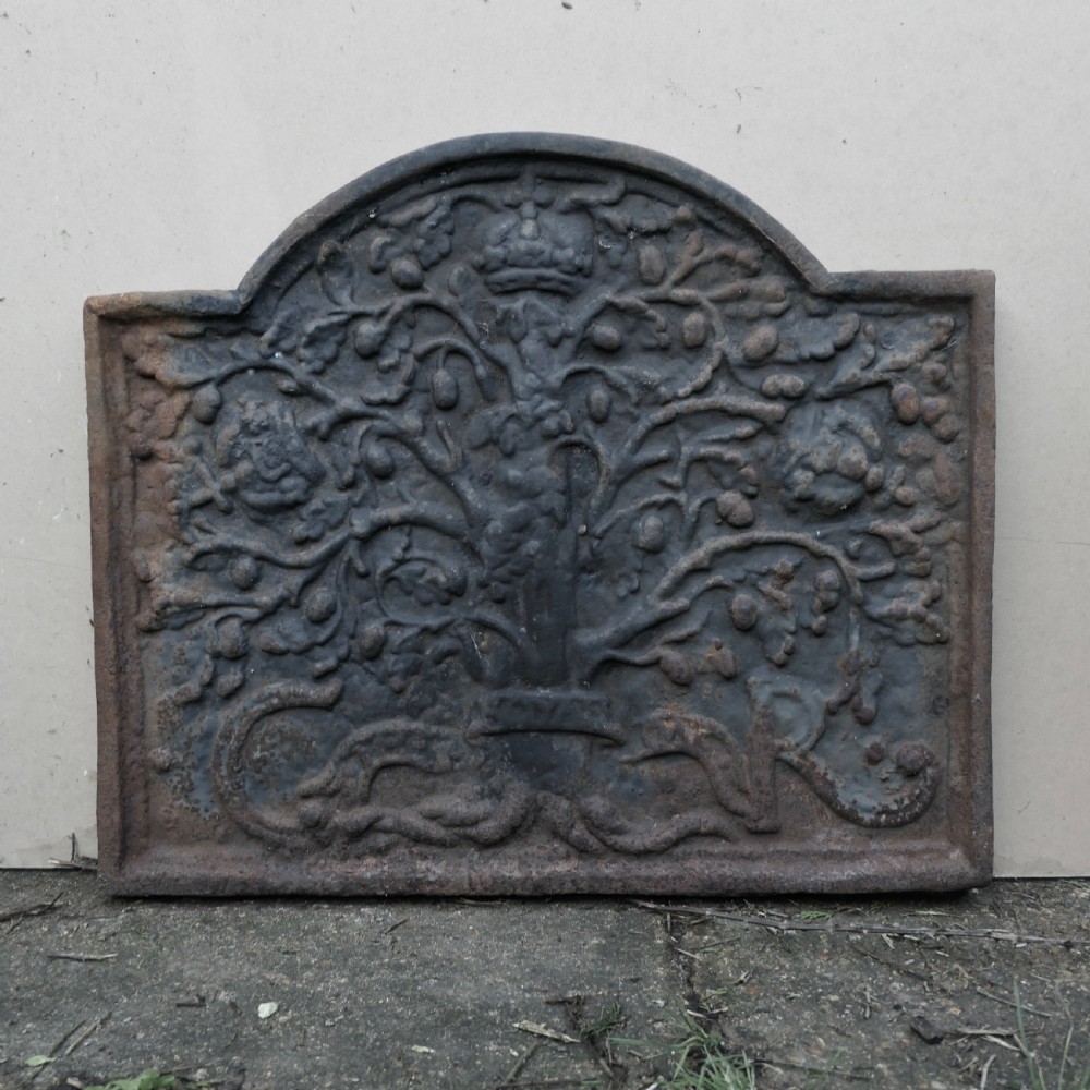  Large 18th Century Heavy Iron Fire Back, Andirons and Grate  View X