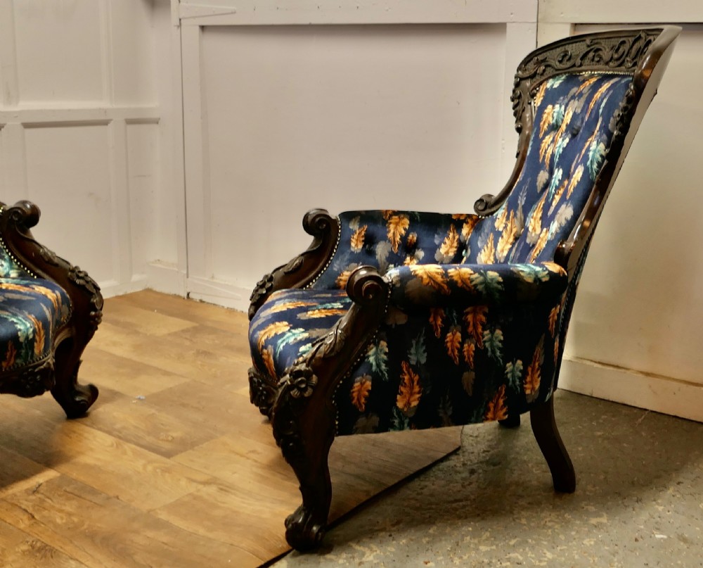 A Pair of Large Franco Chinese Carved Salon Chairs View X