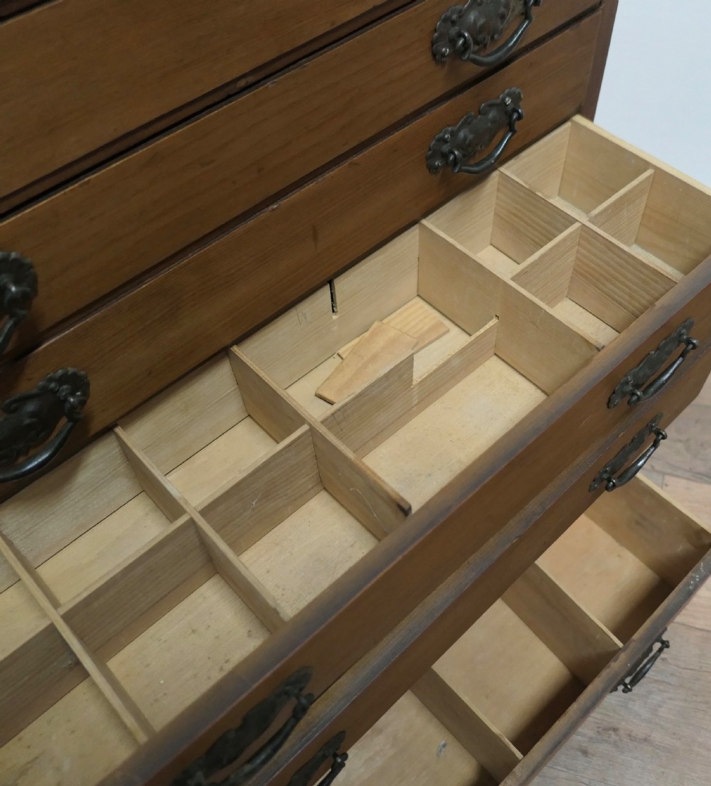 Arts and Crafts Pine Collectors Cabinet Filing Drawers View IX
