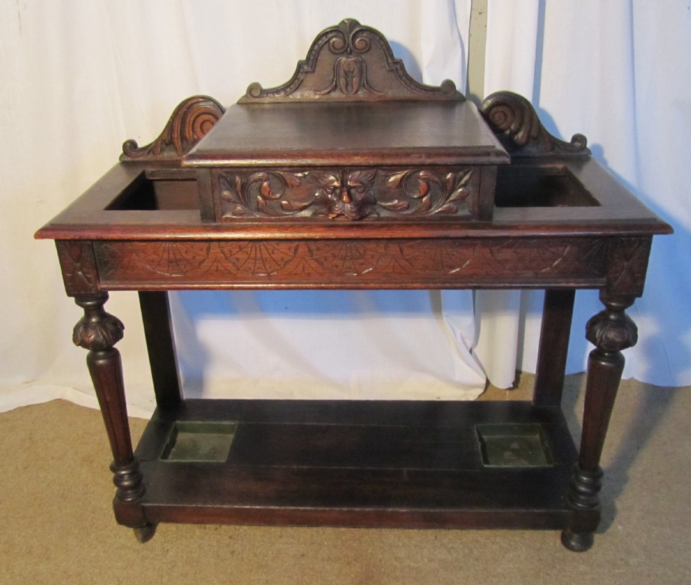 Carved Oak Green Man Hall Stick or Umbrella Stand View IV