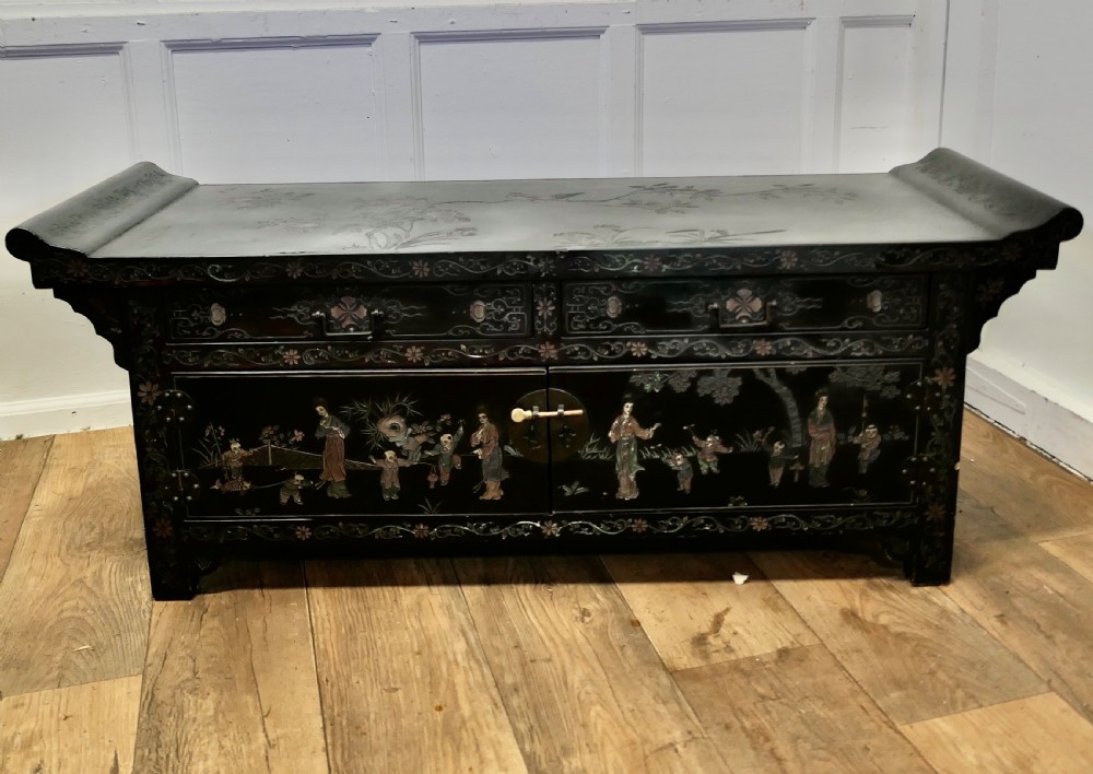 Black Lacquer Chinoiserie Low Cabinet View III