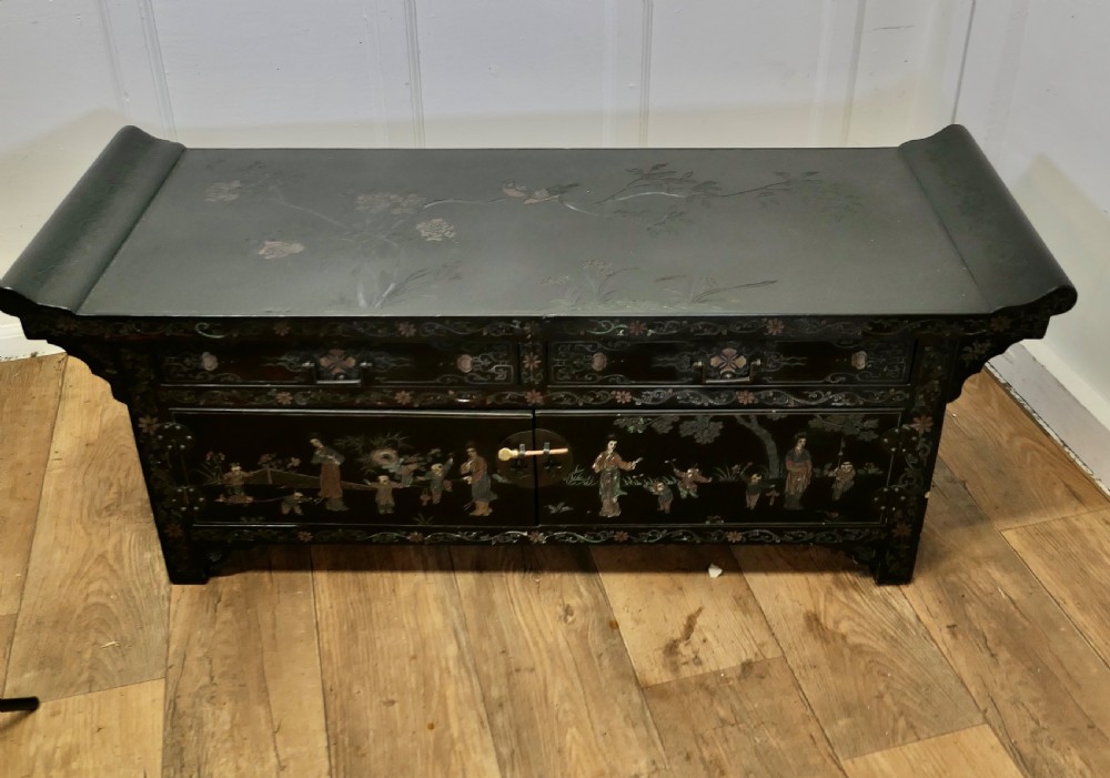 Black Lacquer Chinoiserie Low Cabinet View IV