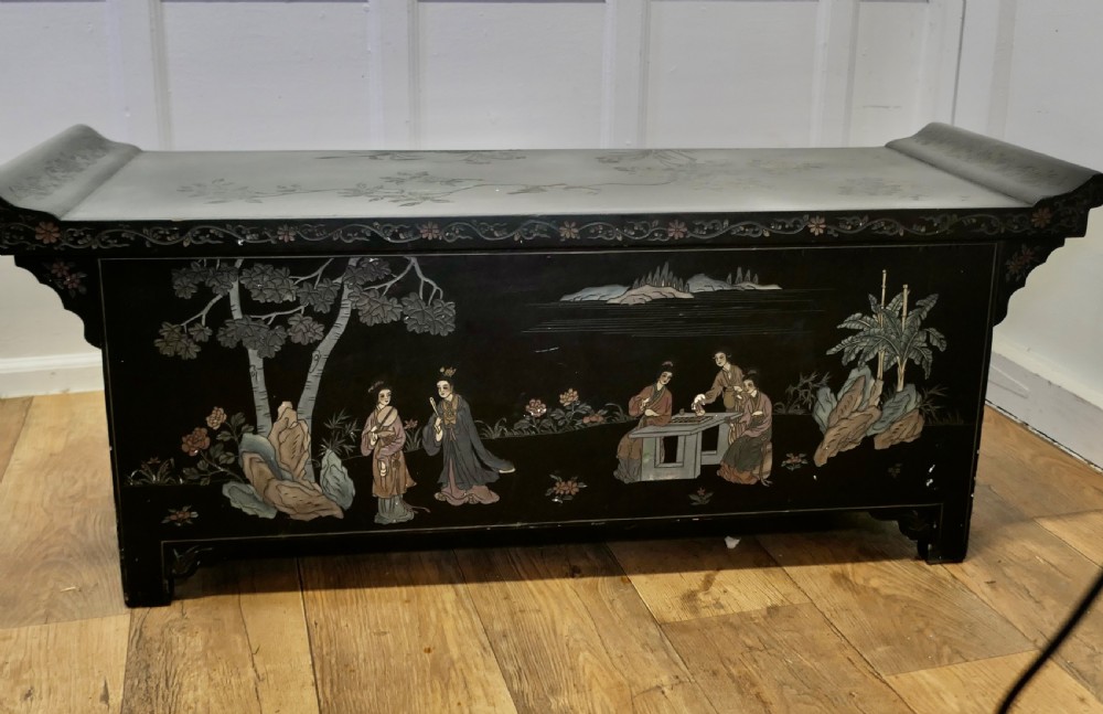 Black Lacquer Chinoiserie Low Cabinet View V