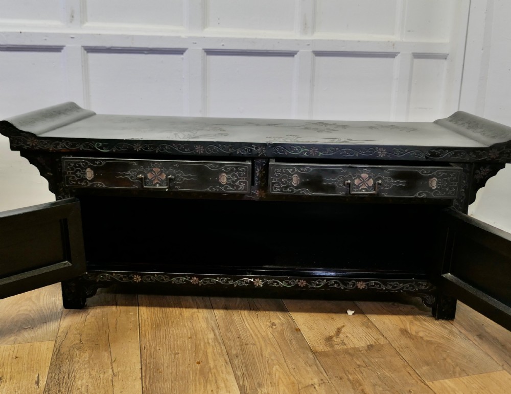 Black Lacquer Chinoiserie Low Cabinet View VII