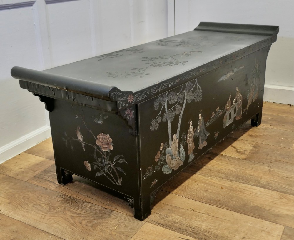 Black Lacquer Chinoiserie Low Cabinet View IX