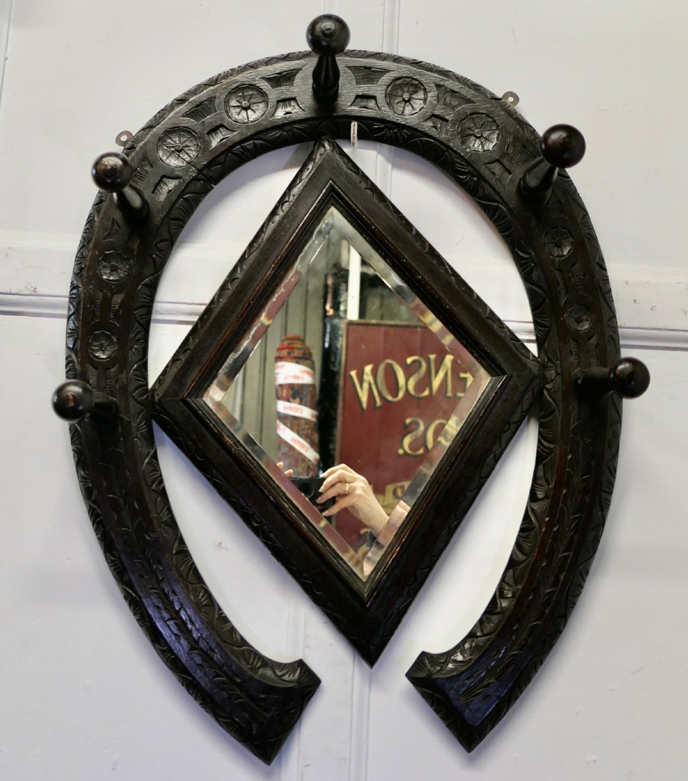 Gothic Horseshoe Coat and Tack Rack with Mirror