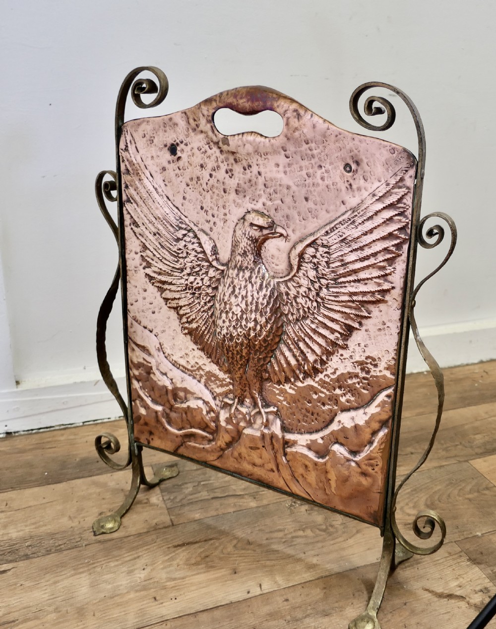 Arts and Crafts Phoenix Eagle Copper and Brass Fire Screen