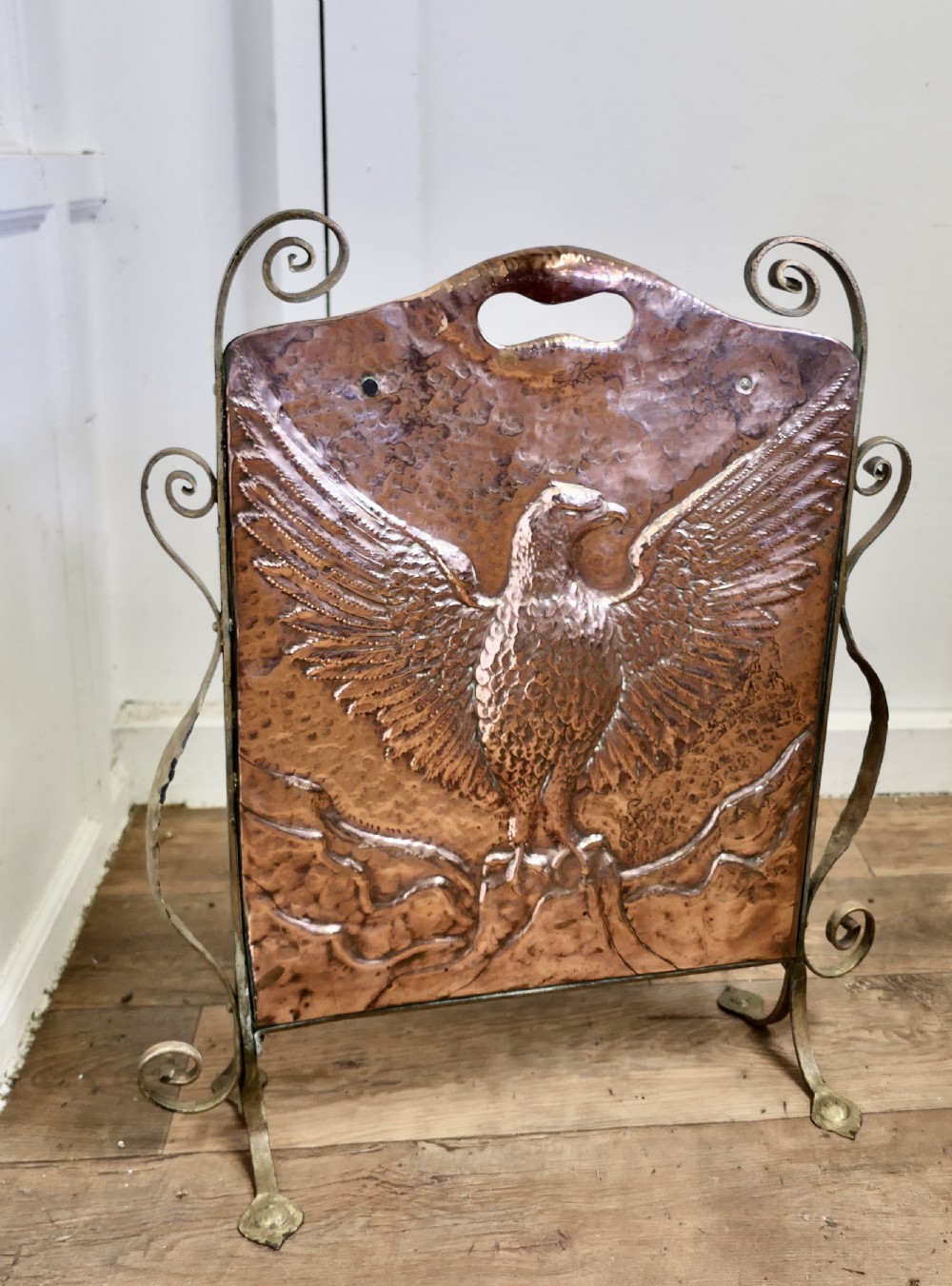 Arts and Crafts Phoenix Eagle Copper and Brass Fire Screen View II