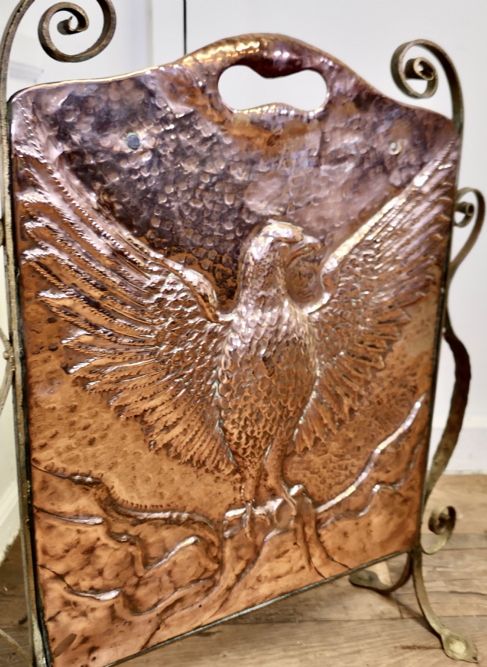 Arts and Crafts Phoenix Eagle Copper and Brass Fire Screen View III