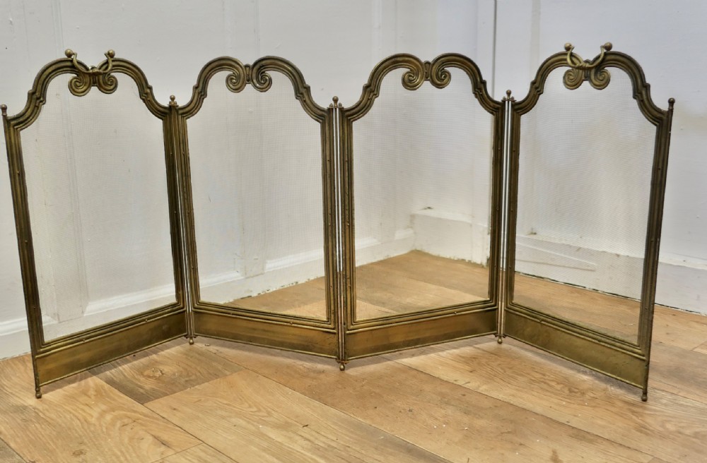 Unusual 4 Fold French Brass Fire Guard 