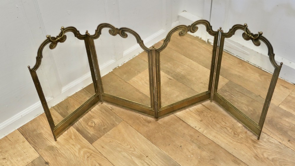 Unusual 4 Fold French Brass Fire Guard  View II