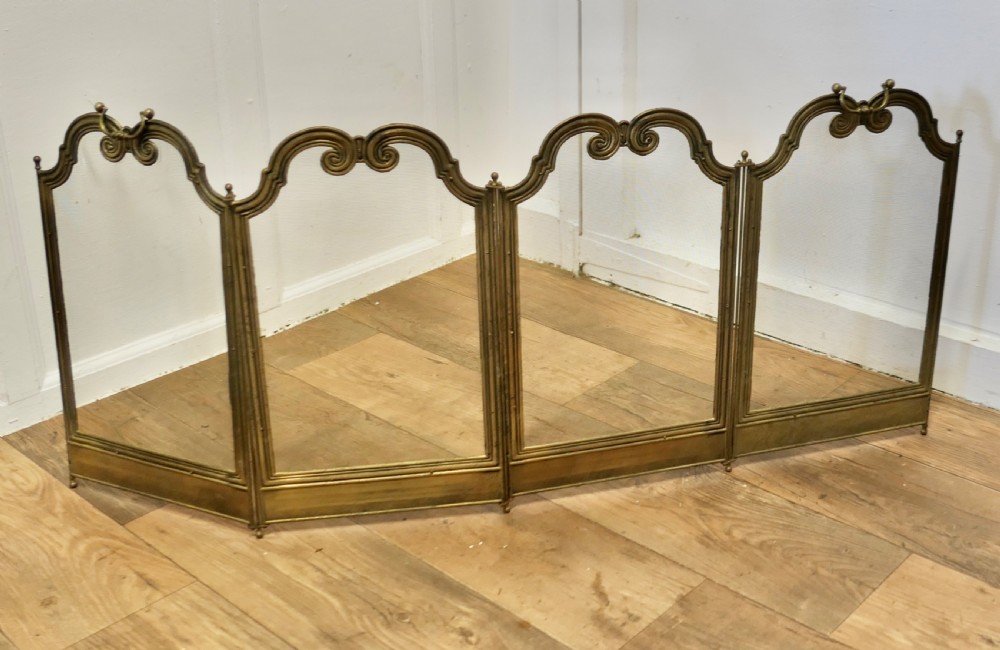 Unusual 4 Fold French Brass Fire Guard  View III