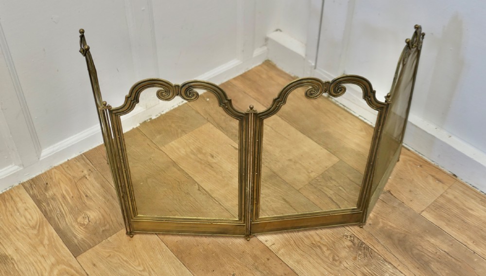 Unusual 4 Fold French Brass Fire Guard  View IV