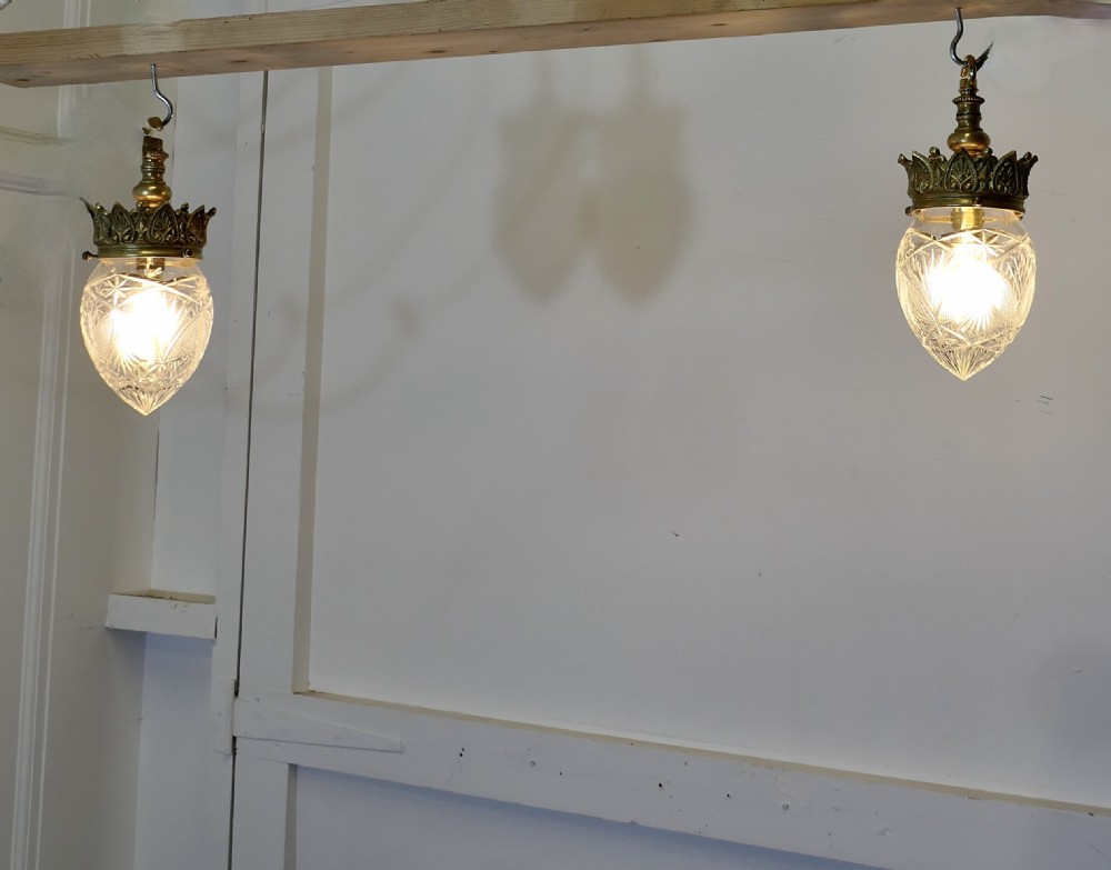  A Pair of Victorian Arts and Crafts Brass Ceiling Lights