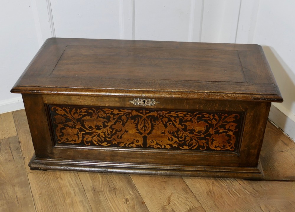 Arts and Crafts Carved Oak Marriage Chest or Carved Coffer View II