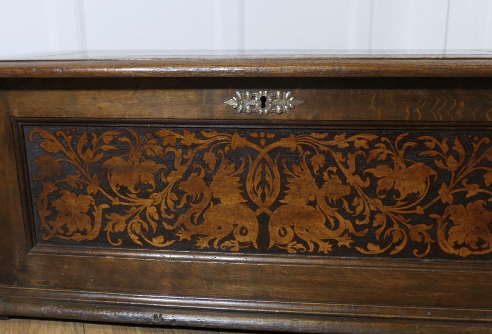 Arts and Crafts Carved Oak Marriage Chest or Carved Coffer View III