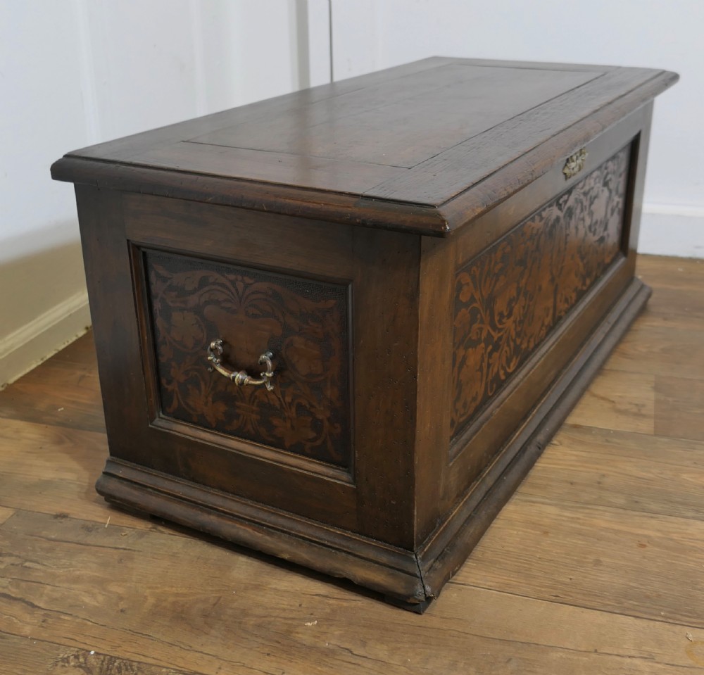 Arts and Crafts Carved Oak Marriage Chest or Carved Coffer View IV
