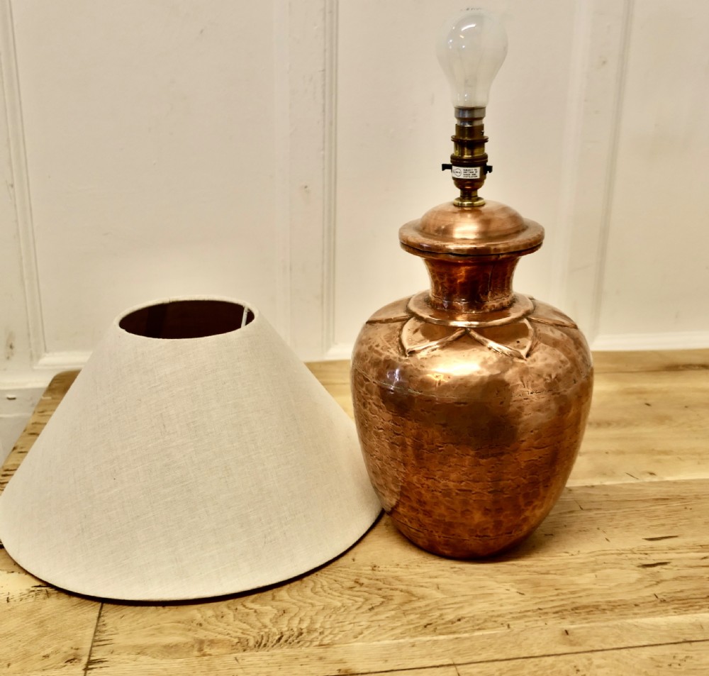 Arts and Crafts Hand Beaten Copper Lamp View V