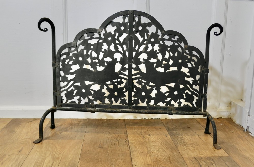 Very Heavy Old Gothic Pierced Wrought Iron Fire Screen