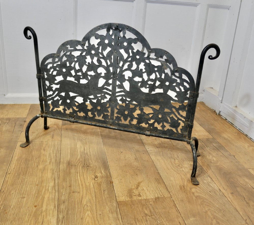 Very Heavy Old Gothic Pierced Wrought Iron Fire Screen View V