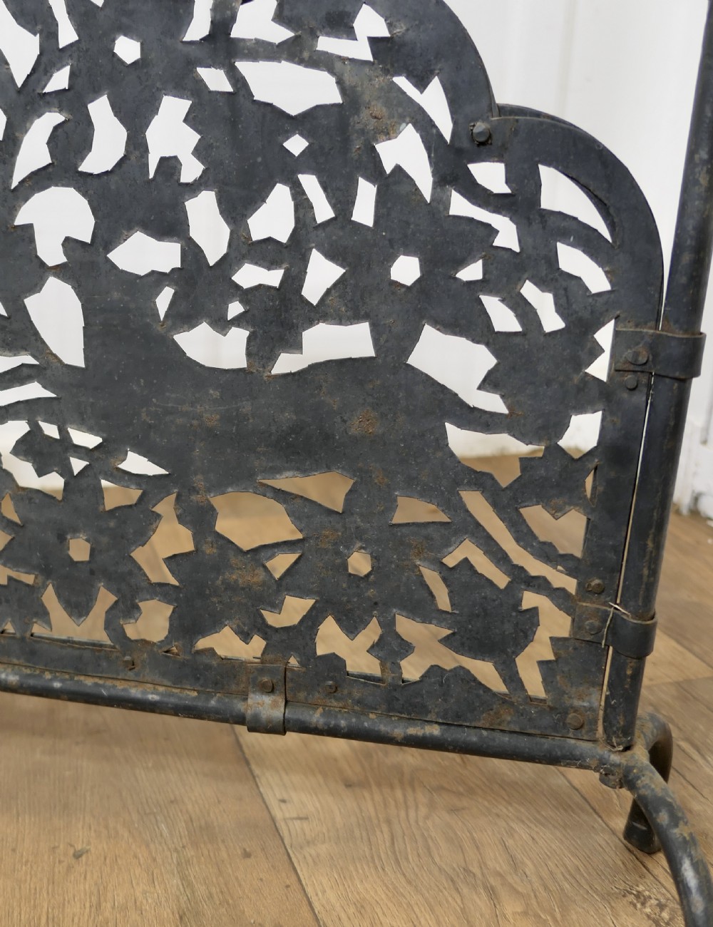 Very Heavy Old Gothic Pierced Wrought Iron Fire Screen View VI