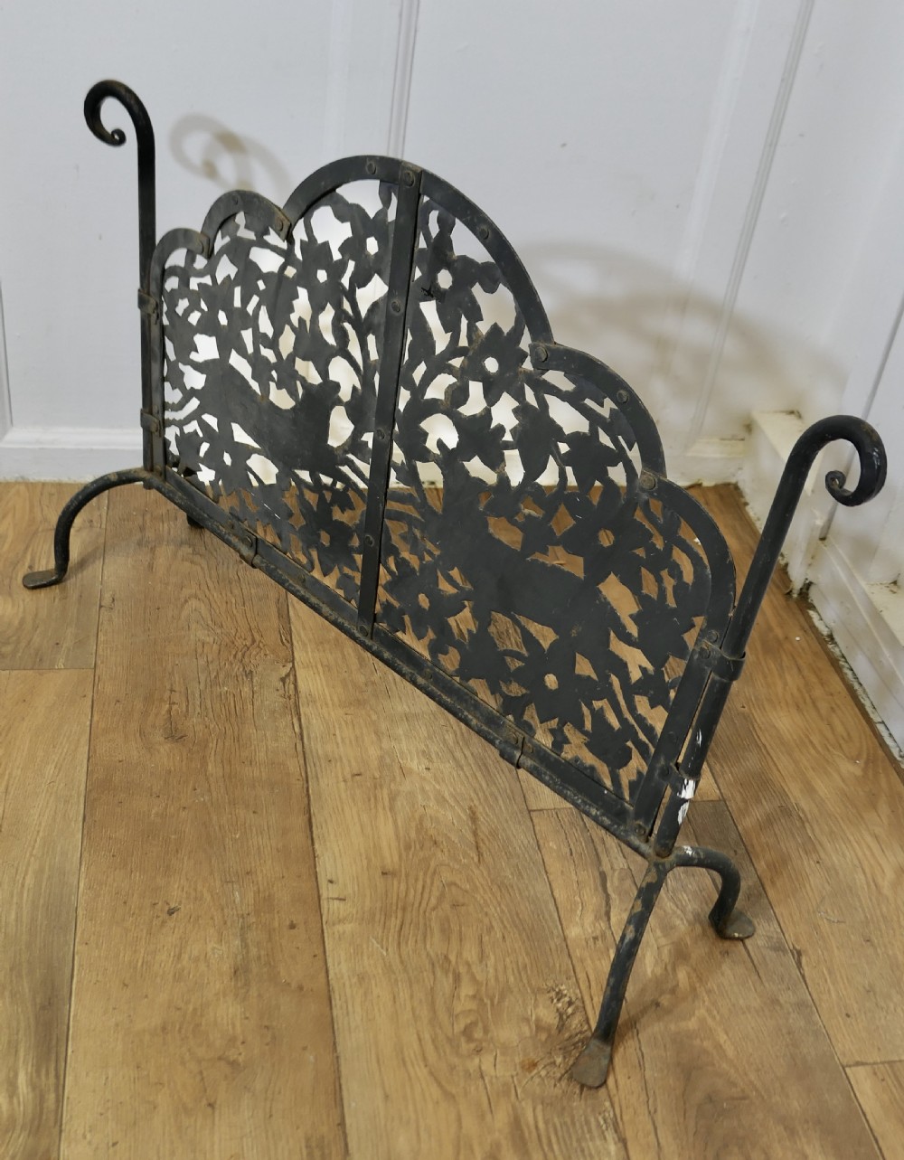 Very Heavy Old Gothic Pierced Wrought Iron Fire Screen View VII