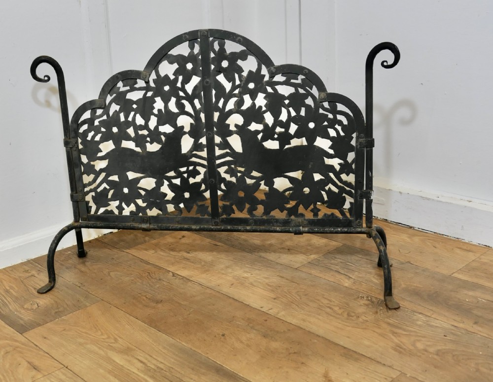 Very Heavy Old Gothic Pierced Wrought Iron Fire Screen View VIII