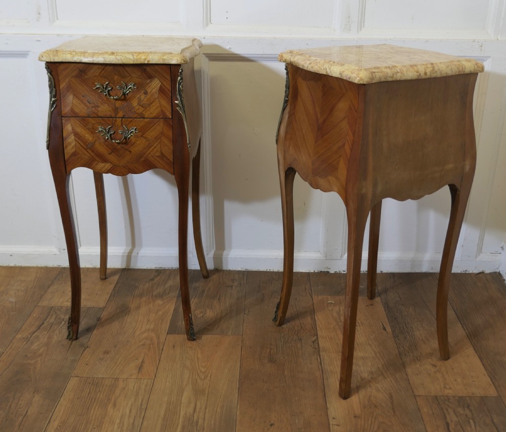 A Pair of French Marquetry Bombe Bedside Cabinets View V