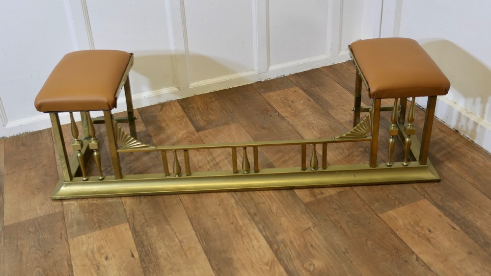Art Deco Brass and Leather Club Fender View II