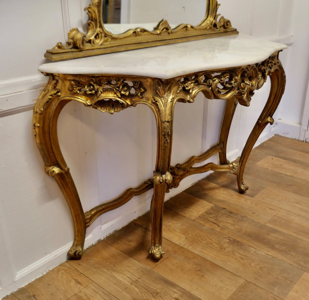 Italian Marble Top Console Table and Mirror Set View III
