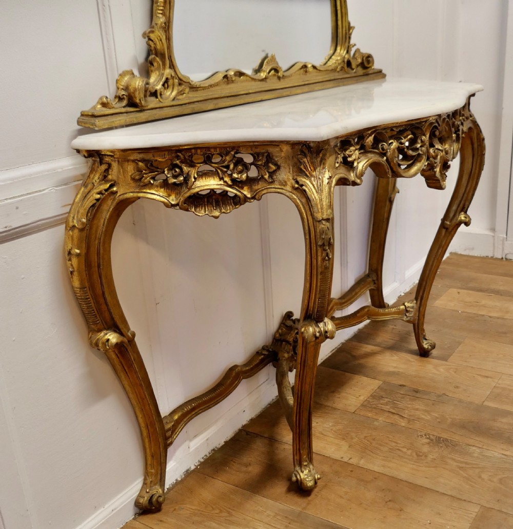 Italian Marble Top Console Table and Mirror Set View VI