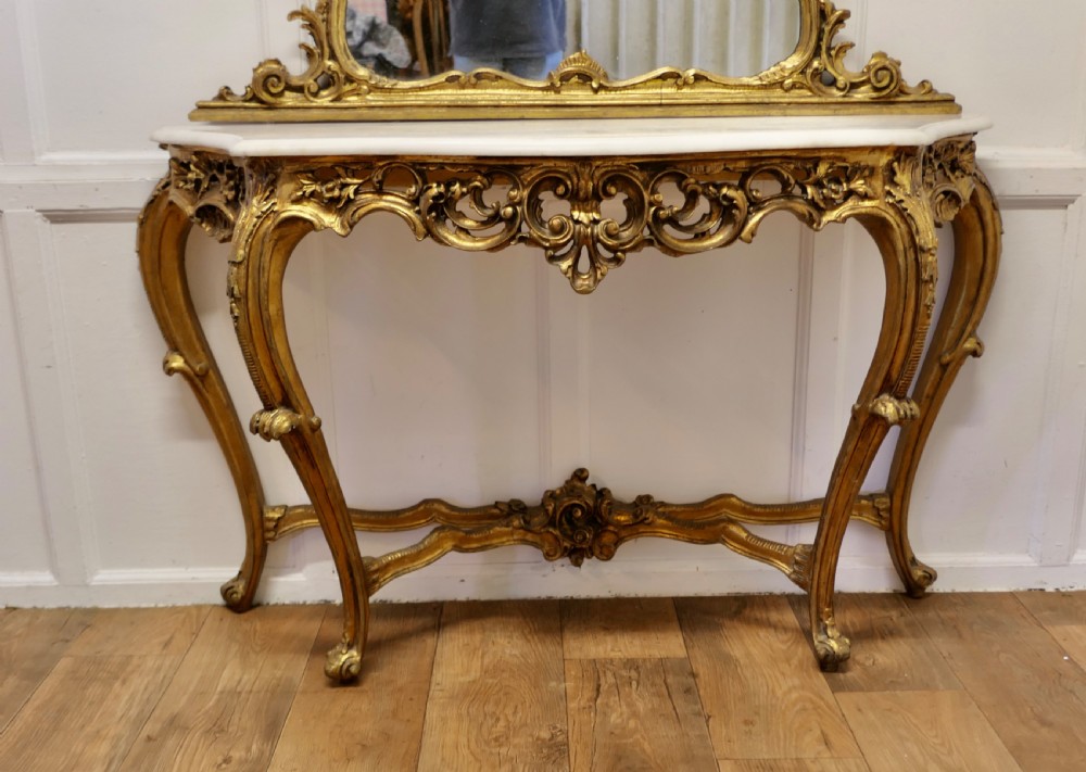 Italian Marble Top Console Table and Mirror Set View VII
