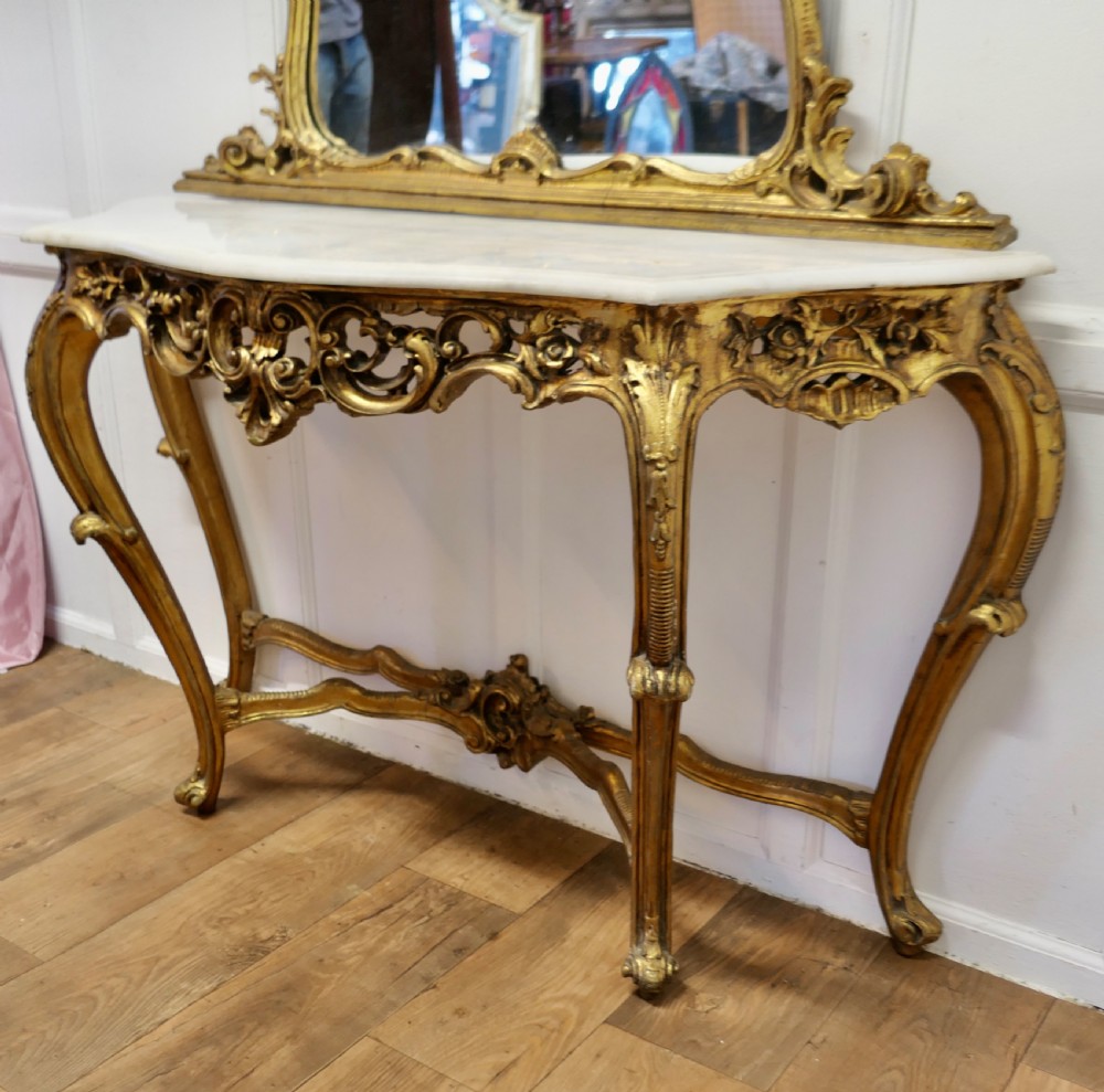 Italian Marble Top Console Table and Mirror Set View XI