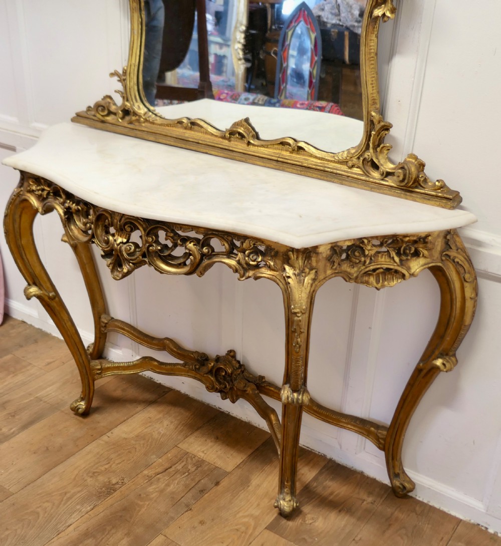 Italian Marble Top Console Table and Mirror Set View XII
