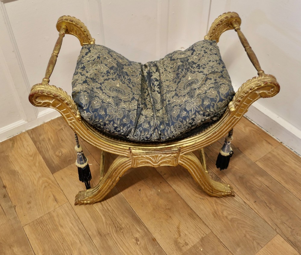 19th Century Empire Style Gilt X Frame Stool  View III