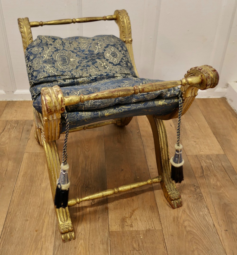 19th Century Empire Style Gilt X Frame Stool  View IV