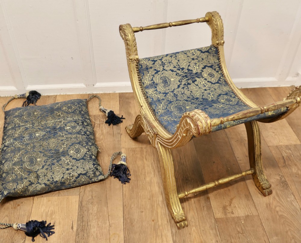 19th Century Empire Style Gilt X Frame Stool  View V