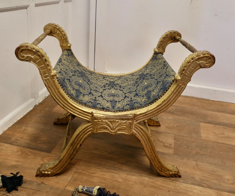 19th Century Empire Style Gilt X Frame Stool  View VI